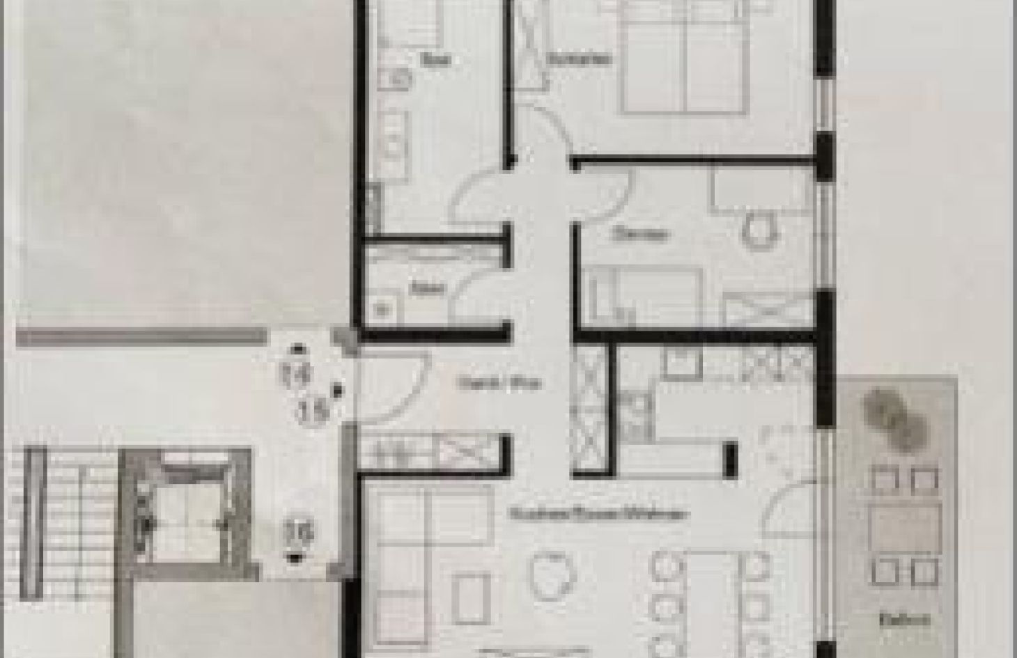 Grundriss 1. OG von Moderne, zentral gelegene 3-Zimmer-Wohnung mit Balkon, EBK, TG-Stellplatz und Aufzug in Renchen (Stadt) bei Dhonau Immobilien-Makler Ortenau