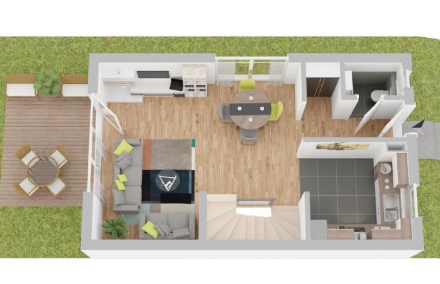 3D Wohnbeispiel EG von Klasse Familien-Doppelhaushälfte mit Garten & 2 Stellplätzen (1TG)
 in Baden-Baden bei Dhonau Immobilien-Makler Ortenau