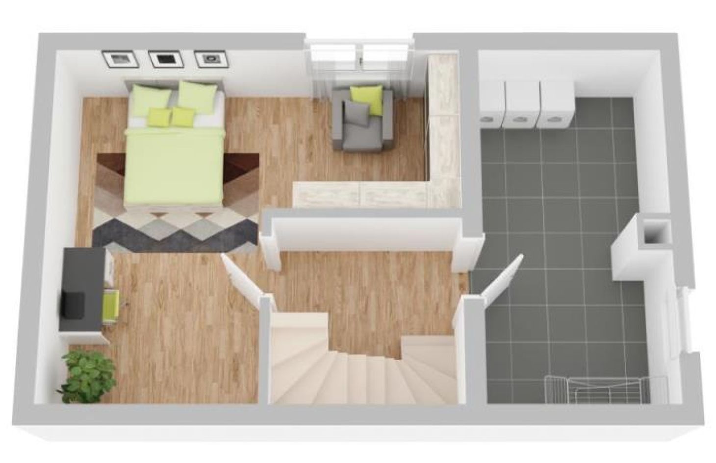 3D Wohnbeispiel KG von Klasse Familien-Doppelhaushälfte mit Garten & 2 Stellplätzen (1TG)
 in Baden-Baden bei Dhonau Immobilien-Makler Ortenau