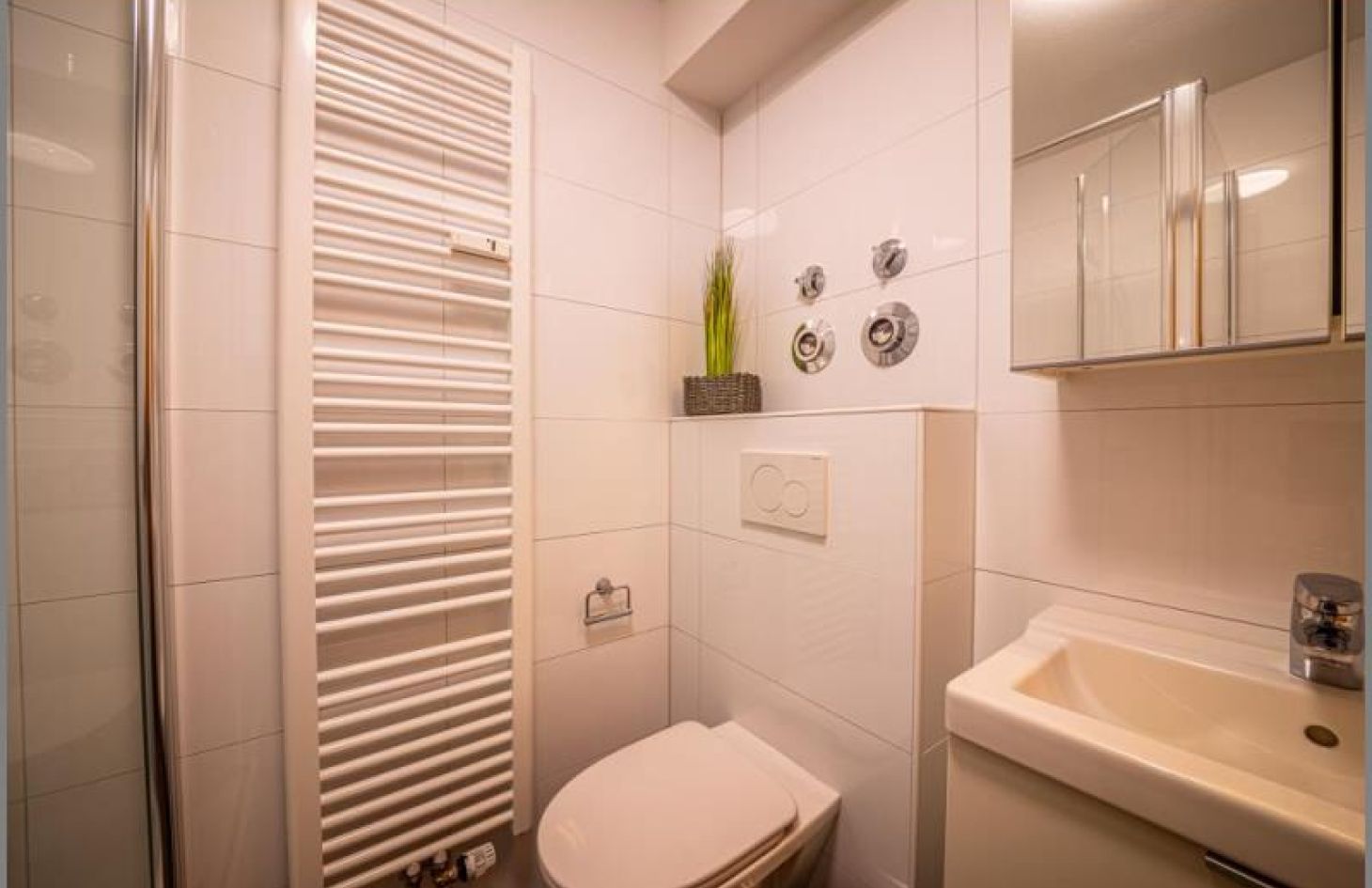 Duschbad von Schicke, möblierte 1-Zimmer-Ferien-/Wohnung mit fantastischem Ausblick in Sasbachwalden bei Dhonau Immobilien-Makler Ortenau