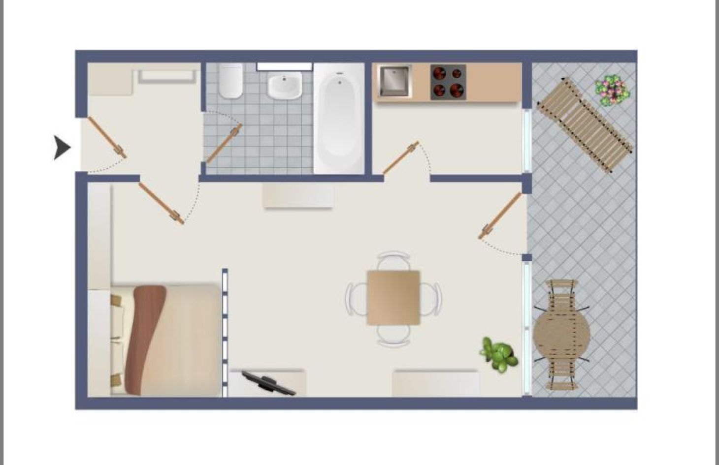 Grundriss FeWo  von Gemütliches, möbliertes Ferien-/Apartment mit Balkon im Gaishöllpark  in Sasbachwalden bei Dhonau Immobilien-Makler Ortenau